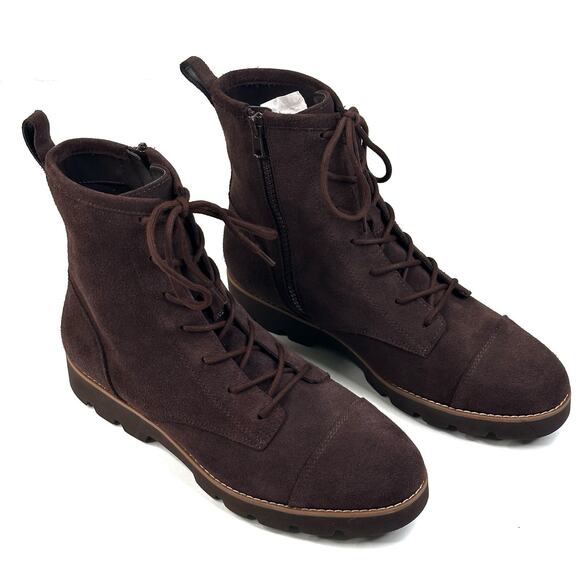 Vionic Lani II Combat Boots Chocolate Ganache Suede Womens 9 Wide New $170 - Picture 1 of 11